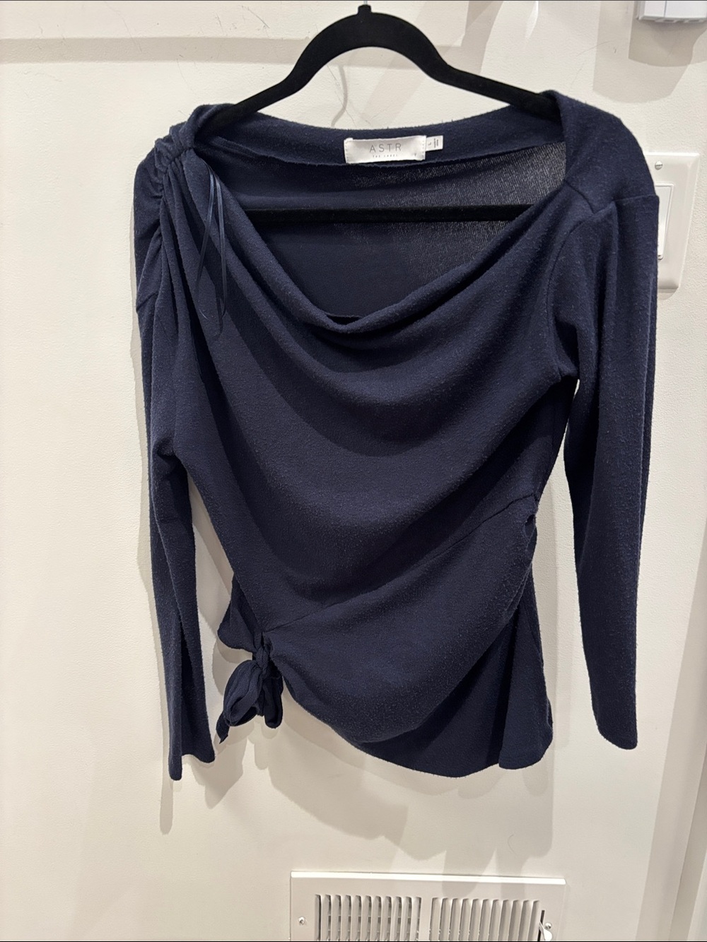 Astr Navy Long Sleeve Top with Subtle Cowl